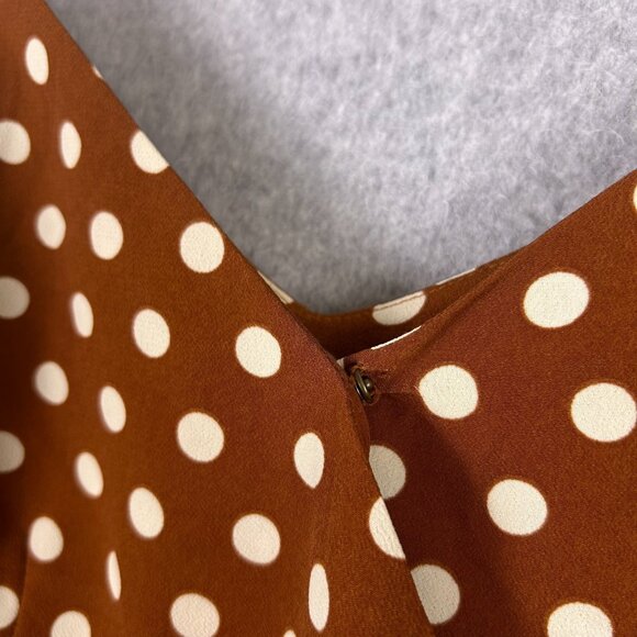 Sanctuary Dress Women 0 Brown White Polka Dot Mini Wrap Ruffle Preppy Casual NWT - Picture 11 of 12